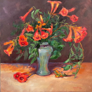 Vase with flowers Tecoma